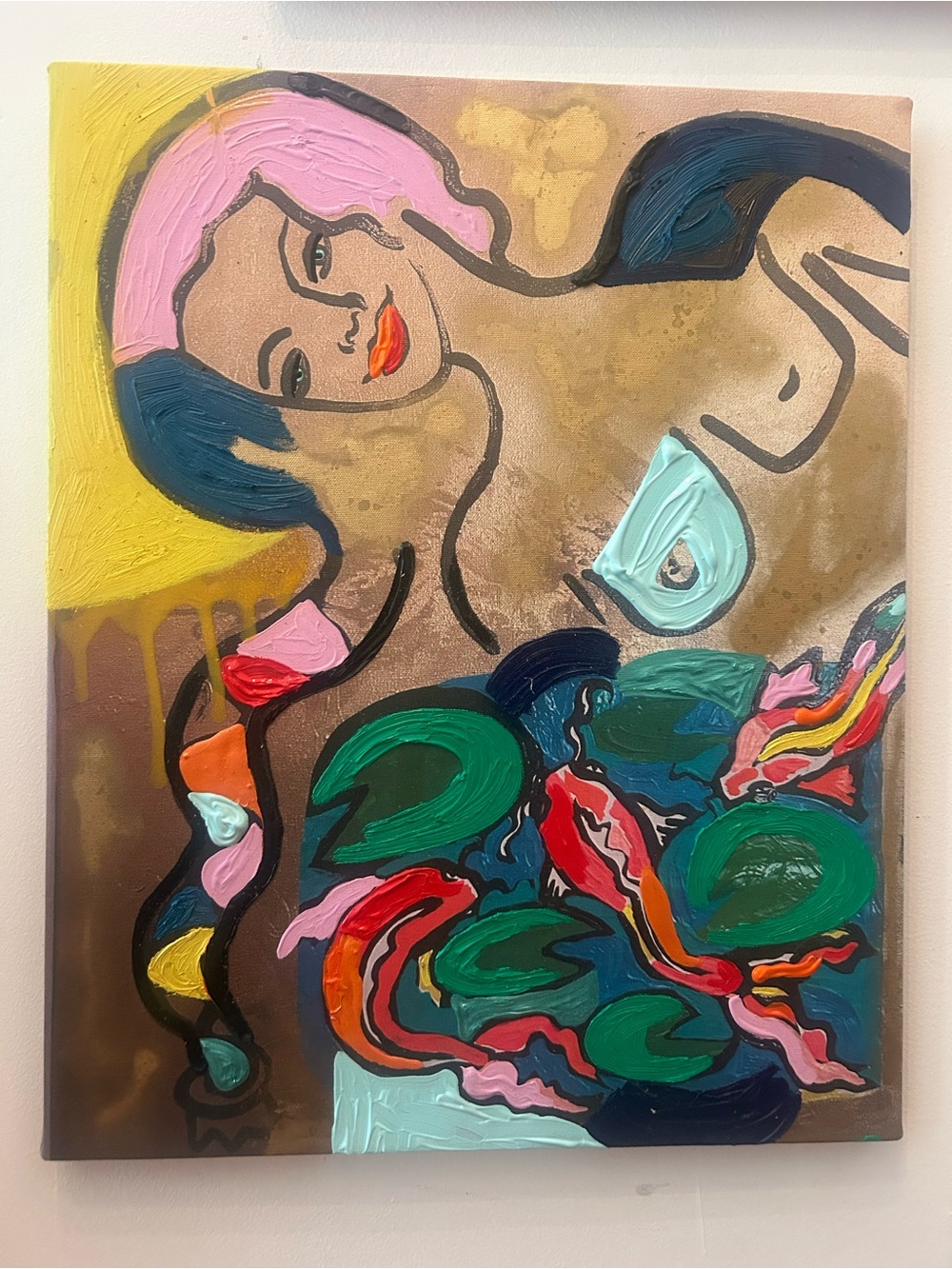 Art by Addie Wuensch- Figurative Canvas Painting in Pink, Teal